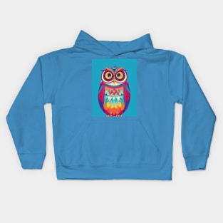 Colorful Owl Portrait Illustration - Bright Vibrant Colors Bohemian Style Feathers Psychedelic Bird Animal Rainbow Colored Art Kids Hoodie